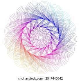 Design elements. Wave of many purple lines circle ring. Abstract vertical wavy stripes on white background isolated. Vector illustration EPS 10. Colourful waves with lines created using Blend Tool