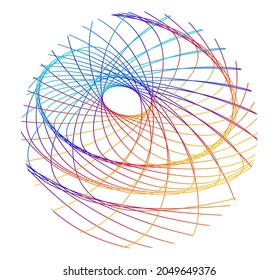 Design elements. Wave of many purple lines circle ring. Abstract vertical wavy stripes on white background isolated. Vector illustration EPS 10. Colourful waves with lines created using Blend Tool