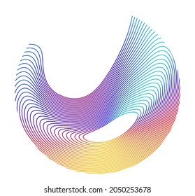 Design elements. Wave of many purple lines circle ring. Abstract vertical wavy stripes on white background isolated. Vector illustration EPS 10. Colourful waves with lines created using Blend Tool