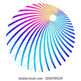 Design elements. Wave of many purple lines circle ring. Abstract vertical wavy stripes on white background isolated. Vector illustration EPS 10. Colourful waves with lines created using Blend Tool