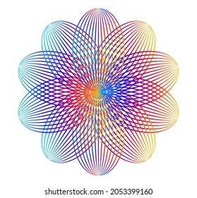 Design elements. Wave of many purple lines circle ring. Abstract vertical wavy stripes on white background isolated. Vector illustration EPS 10. Colourful waves with lines created using Blend Tool