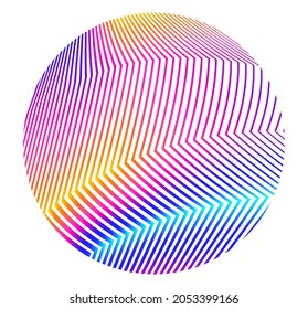 Elementos de diseño. Ola de muchas líneas violetas anillo de círculo. Resumen de rayas onduladas verticales sobre fondo blanco aislado. Ilustración del vector EPS 10. Ondas coloridas con líneas creadas mediante la herramienta Mezcla