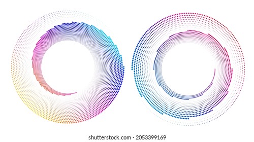 Design elements. Wave of many purple lines circle ring. Abstract vertical wavy stripes on white background isolated. Vector illustration EPS 10. Colourful waves with lines created using Blend Tool