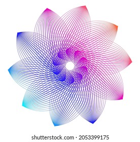 Design elements. Wave of many purple lines circle ring. Abstract vertical wavy stripes on white background isolated. Vector illustration EPS 10. Colourful waves with lines created using Blend Tool