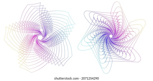Design elements. Wave of many purple lines circle ring. Abstract vertical wavy stripes on white background isolated. Vector illustration EPS 10. Colourful waves with lines created using Blend Tool