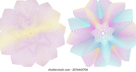 Design elements. Wave of many purple lines circle ring. Abstract vertical wavy stripes on white background isolated. Vector illustration EPS 10. Colourful waves with lines created using Blend Tool