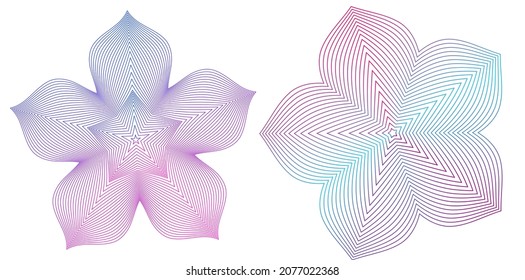 Design elements. Wave of many purple lines circle ring. Abstract vertical wavy stripes on white background isolated. Vector illustration EPS 10. Colourful waves with lines created using Blend Tool
