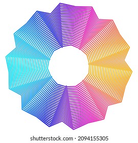 Designelemente. Welle vieler violetter Linien kreisen. Abstrakte, senkrechte Streifen auf weißem Hintergrund einzeln. Vektorgrafik EPS10. Farbige Wellen mit Linien, die mit dem Blend Tool erstellt wurden