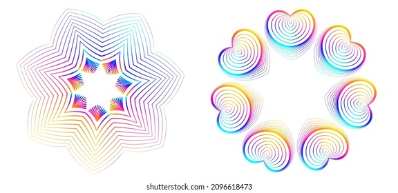 Design elements. Wave of many purple lines circle ring. Abstract vertical wavy stripes on white background isolated. Vector illustration EPS 10. Colourful waves with lines created using Blend Tool
