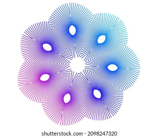 Design elements. Wave of many purple lines circle ring. Abstract vertical wavy stripes on white background isolated. Vector illustration EPS 10. Colourful waves with lines created using Blend Tool
