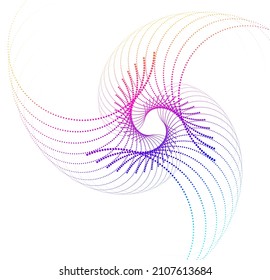 Design elements. Wave of many purple lines circle ring. Abstract vertical wavy stripes on white background isolated. Vector illustration EPS 10. Colourful waves with lines created using Blend Tool