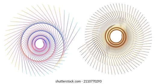 Design elements. Wave of many purple lines circle ring. Abstract vertical wavy stripes on white background isolated. Vector illustration EPS 10. Colourful waves with lines created using Blend Tool