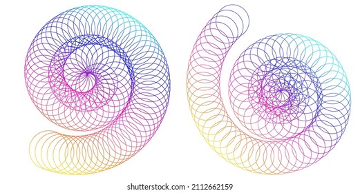 Elementos de diseño. Ola de muchas líneas violetas anillo de círculo. Resumen de rayas onduladas verticales sobre fondo blanco aislado. Ilustración del vector EPS 10. Ondas coloridas con líneas creadas mediante la herramienta Mezcla