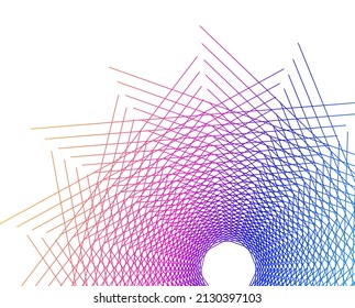 Design elements. Wave of many purple lines circle ring. Abstract vertical wavy stripes on white background isolated. Vector illustration EPS 10. Colourful waves with lines created using Blend Tool