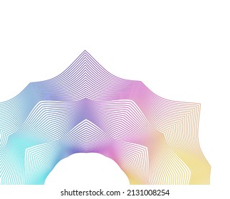 Design elements. Wave of many purple lines circle ring. Abstract vertical wavy stripes on white background isolated. Vector illustration EPS 10. Colourful waves with lines created using Blend Tool