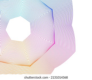 Elementos de diseño. Ola de muchas líneas violetas anillo de círculo. Resumen de rayas onduladas verticales sobre fondo blanco aislado. Ilustración del vector EPS 10. Ondas coloridas con líneas creadas mediante la herramienta Mezcla