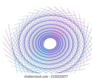 Design elements. Wave of many purple lines circle ring. Abstract vertical wavy stripes on white background isolated. Vector illustration EPS 10. Colourful waves with lines created using Blend Tool