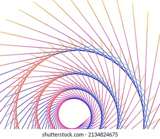 Elementos de diseño. Ola de muchas líneas violetas anillo de círculo. Resumen de rayas onduladas verticales sobre fondo blanco aislado. Ilustración del vector EPS 10. Ondas coloridas con líneas creadas mediante la herramienta Mezcla
