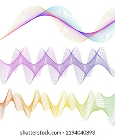 Design elements. Wave of many purple lines circle ring. Abstract vertical wavy stripes on white background isolated. Vector illustration EPS 10. Colourful waves with lines created using Blend Tool
