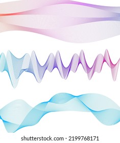 Elementos de diseño. Ola de muchas líneas violetas anillo de círculo. Resumen de rayas onduladas verticales sobre fondo blanco aislado. Ilustración del vector EPS 10. Ondas coloridas con líneas creadas mediante la herramienta Mezcla
