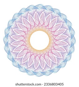 Elementos de diseño. Ola de muchas líneas violetas anillo de círculo. Resumen de rayas onduladas verticales sobre fondo blanco aislado. Ilustración del vector EPS 10. Ondas coloridas con líneas creadas mediante la herramienta Mezcla
