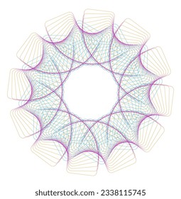 Design elements. Wave of many purple lines circle ring. Abstract vertical wavy stripes on white background isolated. Vector illustration EPS 10. Colorful waves with lines created using Blend Tool
