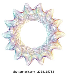Design elements. Wave of many purple lines circle ring. Abstract vertical wavy stripes on white background isolated. Vector illustration EPS 10. Colorful waves with lines created using Blend Tool
