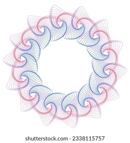 Design elements. Wave of many purple lines circle ring. Abstract vertical wavy stripes on white background isolated. Vector illustration EPS 10. Colorful waves with lines created using Blend Tool
