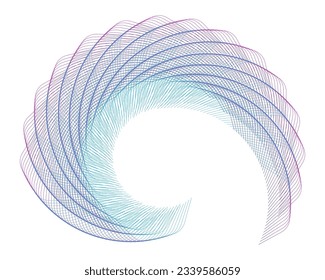 Design elements. Wave of many purple lines circle ring. Abstract vertical wavy stripes on white background isolated. Vector illustration EPS 10. Colorful waves with lines created using Blend Tool
