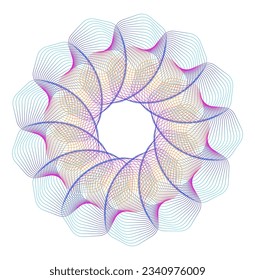 Design elements. Wave of many purple lines circle ring. Abstract vertical wavy stripes on white background isolated. Vector illustration EPS 10. Colorful waves with lines created using Blend Tool
