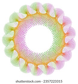 Design elements. Wave of many purple lines circle ring. Abstract vertical wavy stripes on white background isolated. Vector illustration EPS 10. Colorful waves with lines created using Blend Tool
