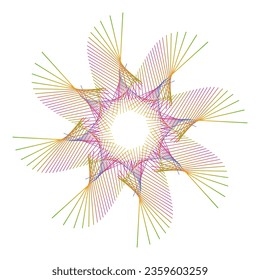 Designelemente. Welle vieler violetter Linien kreisen. Abstrakte, senkrechte Streifen auf weißem Hintergrund einzeln. Vektorgrafik EPS10. Farbige Wellen mit Linien, die mit dem Blend Tool erstellt wurden
