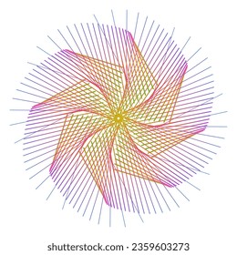 Design elements. Wave of many purple lines circle ring. Abstract vertical wavy stripes on white background isolated. Vector illustration EPS 10. Colorful waves with lines created using Blend Tool
