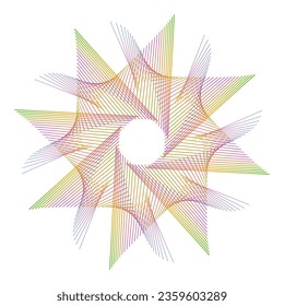 Design elements. Wave of many purple lines circle ring. Abstract vertical wavy stripes on white background isolated. Vector illustration EPS 10. Colorful waves with lines created using Blend Tool
