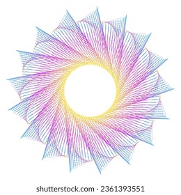 Design elements. Wave of many purple lines circle ring. Abstract vertical wavy stripes on white background isolated. Vector illustration EPS 10. Colorful waves with lines created using Blend Tool
