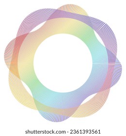 Design elements. Wave of many purple lines circle ring. Abstract vertical wavy stripes on white background isolated. Vector illustration EPS 10. Colorful waves with lines created using Blend Tool
