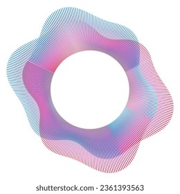 Design elements. Wave of many purple lines circle ring. Abstract vertical wavy stripes on white background isolated. Vector illustration EPS 10. Colorful waves with lines created using Blend Tool
