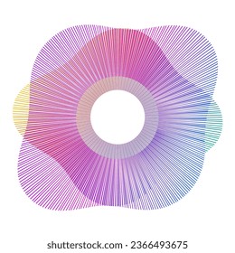 Elementos de diseño. Ola de muchas líneas violetas anillo de círculo. Resumen de rayas onduladas verticales sobre fondo blanco aislado. Ilustración del vector EPS 10. Ondas coloridas con líneas creadas mediante la herramienta Mezcla
