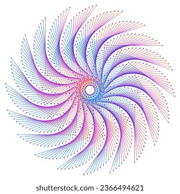 Design elements. Wave of many purple lines circle ring. Abstract vertical wavy stripes on white background isolated. Vector illustration EPS 10. Colorful waves with lines created using Blend Tool
