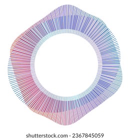 Design elements. Wave of many purple lines circle ring. Abstract vertical wavy stripes on white background isolated. Vector illustration EPS 10. Colorful waves with lines created using Blend Tool
