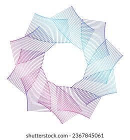 Design elements. Wave of many purple lines circle ring. Abstract vertical wavy stripes on white background isolated. Vector illustration EPS 10. Colorful waves with lines created using Blend Tool

