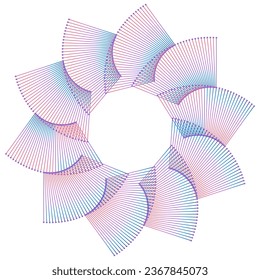 Design elements. Wave of many purple lines circle ring. Abstract vertical wavy stripes on white background isolated. Vector illustration EPS 10. Colorful waves with lines created using Blend Tool
