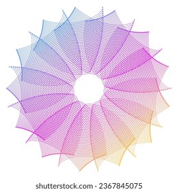 Design elements. Wave of many purple lines circle ring. Abstract vertical wavy stripes on white background isolated. Vector illustration EPS 10. Colorful waves with lines created using Blend Tool
