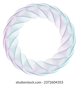 Design elements. Wave of many purple lines circle ring. Abstract vertical wavy stripes on white background isolated. Vector illustration EPS 10. Colorful waves with lines created using Blend Tool

