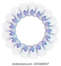 Design elements. Wave of many purple lines circle ring. Abstract vertical wavy stripes on white background isolated. Vector illustration EPS 10. Colorful waves with lines created using Blend Tool
