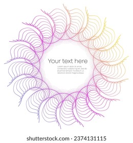 Design elements. Wave of many purple lines circle ring. Abstract vertical wavy stripes on white background isolated. Vector illustration EPS 10. Colourful waves with lines created using Blend Tool