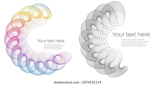 Design elements. Wave of many purple lines circle ring. Abstract vertical wavy stripes on white background isolated. Vector illustration EPS 10. Colourful waves with lines created using Blend Tool