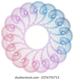Design elements. Wave of many purple lines circle ring. Abstract vertical wavy stripes on white background isolated. Vector illustration EPS 10. Colorful waves with lines created using Blend Tool
