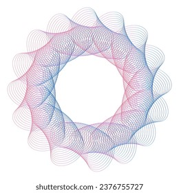 Éléments de conception. Vague de nombreuses lignes violettes cernent l'anneau. Bandes abstraites verticales ondulées sur fond blanc isolées. Illustration vectorielle EPS10. Ondes colorées avec lignes créées à l'aide de l'outil de fusion
