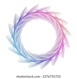 Elementos de diseño. Ola de muchas líneas violetas anillo de círculo. Resumen de rayas onduladas verticales sobre fondo blanco aislado. Ilustración del vector EPS 10. Ondas coloridas con líneas creadas mediante la herramienta Mezcla
